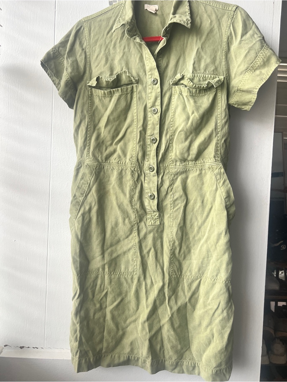 J Crew Classic Short-Sleeve Olive Utility Military Boho Preppy Dress